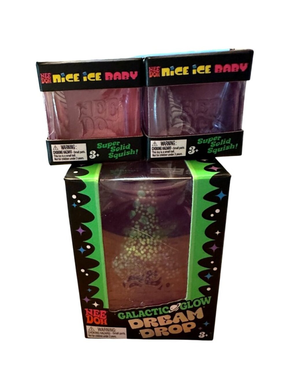 Nee Doh Galactic Glow Dream Drop & Nice Ice Baby Squish Toys 3-Pack